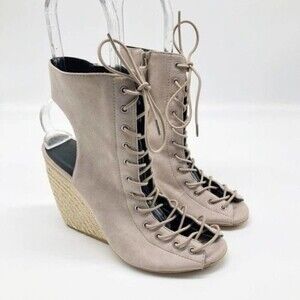 REBECCA MINKOFF Elle Sand Lace Up Wedge Sandals 